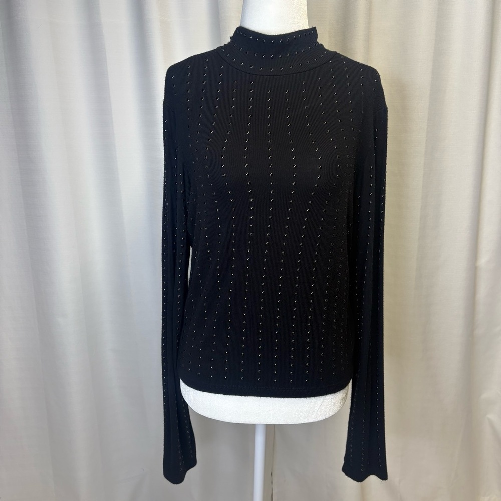 BKE Boutique Black Studded Mock
Neck Long Sleeve
